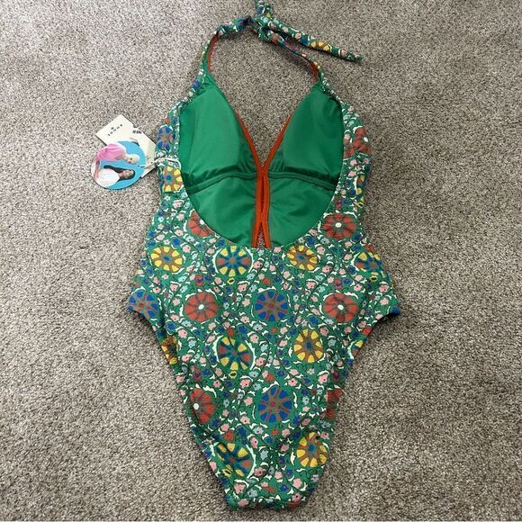 Rhode Zinnia Floral Print Halter High Leg Cheeky One Piece Swimsuit NEW - Picture 4 of 8